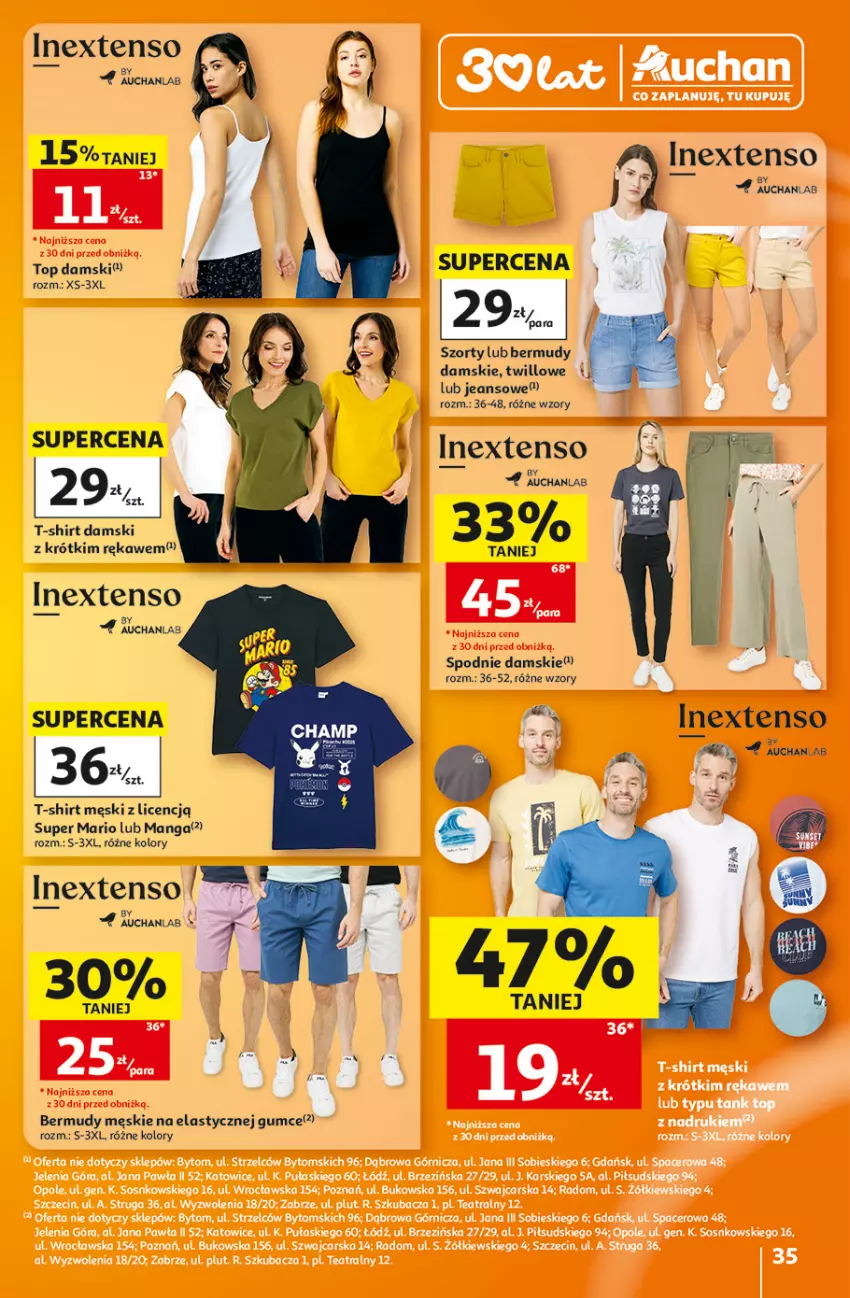 Gazetka promocyjna Auchan - Gazetka 30 Lat Hipermarket Auchan - ważna 06.08 do 12.08.2026 - strona 35 - produkty: Bermudy, Spodnie, Szorty, T-shirt, Top