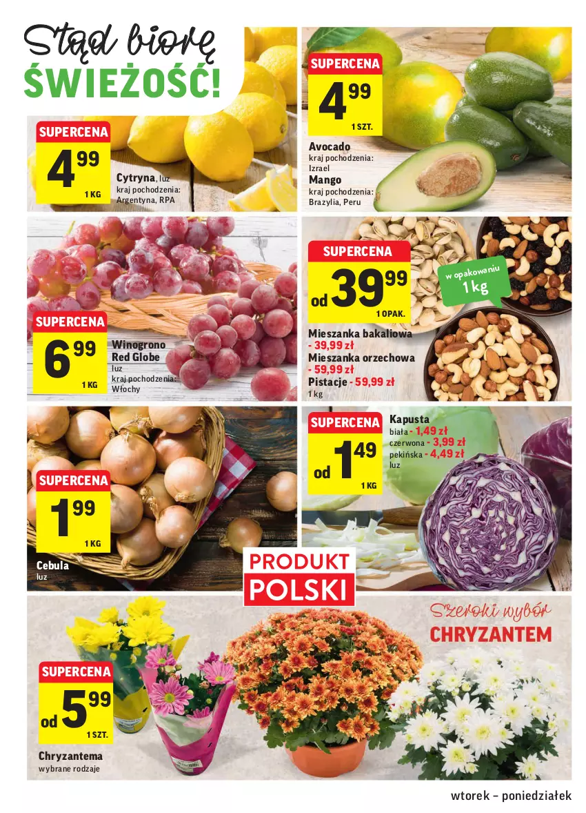 Gazetka promocyjna Intermarche - ważna 19.10 do 25.10.2021 - strona 10 - produkty: Avocado, Cebula, Chryzantema, Mango, Mieszanka bakaliowa, Mieszanka orzechowa, Pistacje, Wino