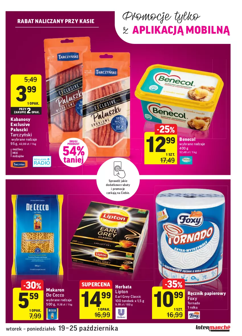 Gazetka promocyjna Intermarche - ważna 19.10 do 25.10.2021 - strona 33 - produkty: Benecol, Earl Grey, Foxy, Herbata, Kabanos, Lipton, Makaron, Mobil, Papier, Ręcznik, Tarczyński