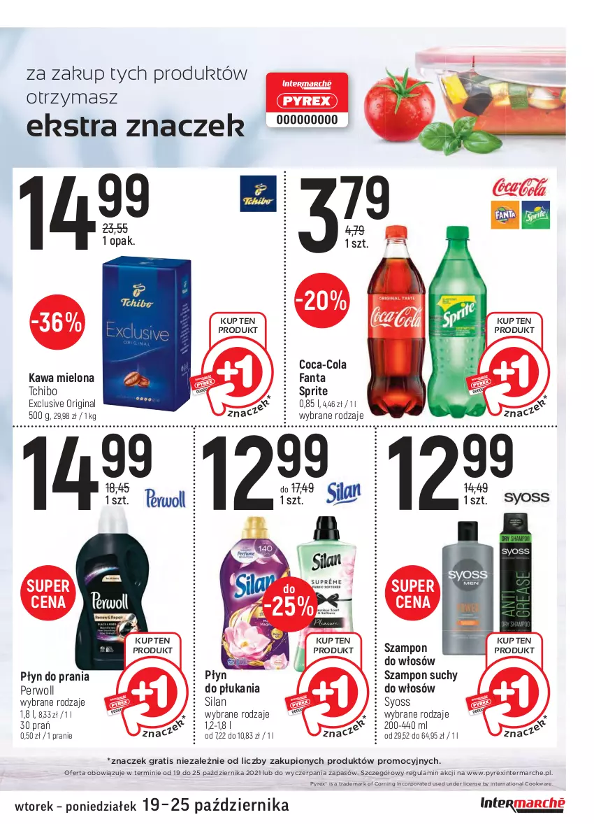 Gazetka promocyjna Intermarche - ważna 19.10 do 25.10.2021 - strona 5 - produkty: Coca-Cola, Fa, Fanta, Gin, Gra, Kawa, Kawa mielona, Perwoll, Płyn do płukania, Płyn do prania, Por, Silan, Sprite, Syoss, Szampon, Tchibo