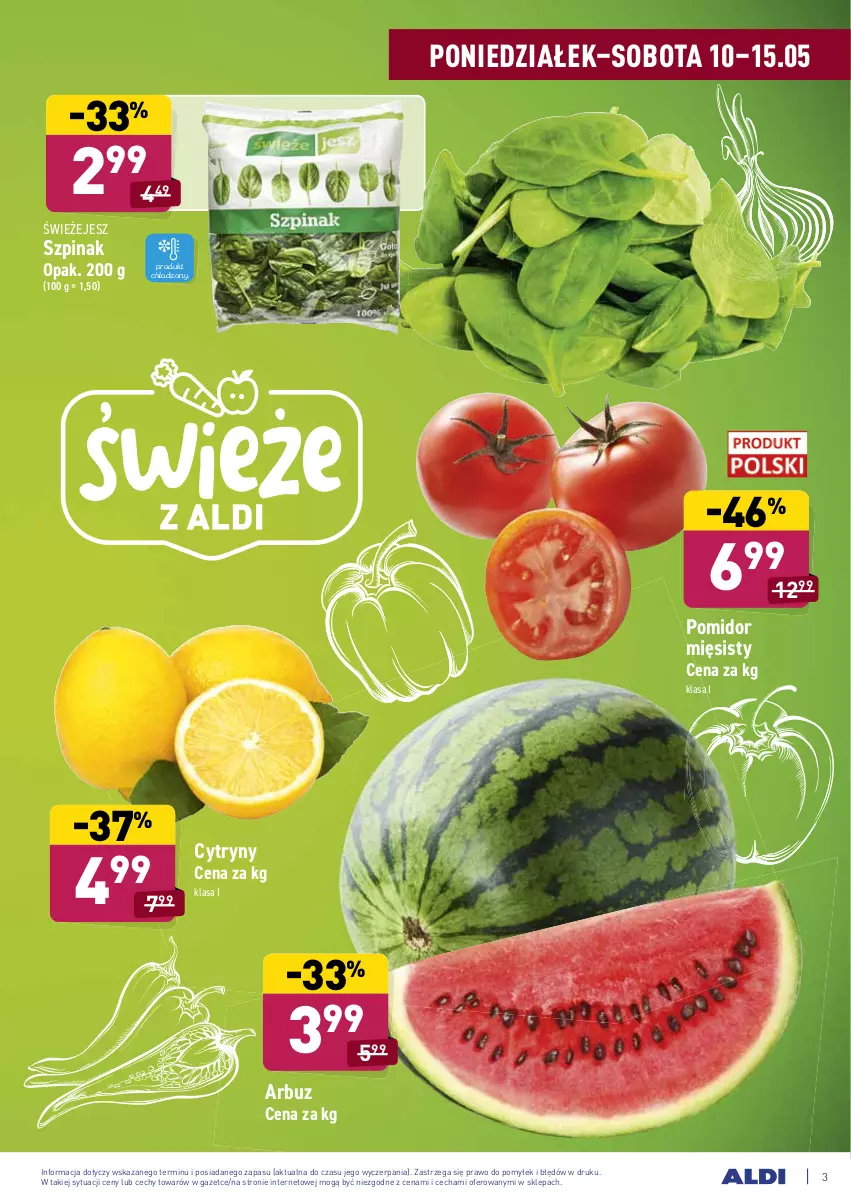 Gazetka promocyjna Aldi - ważna 10.05 do 15.05.2021 - strona 3 - produkty: Arbuz, Cytryny, Szpinak