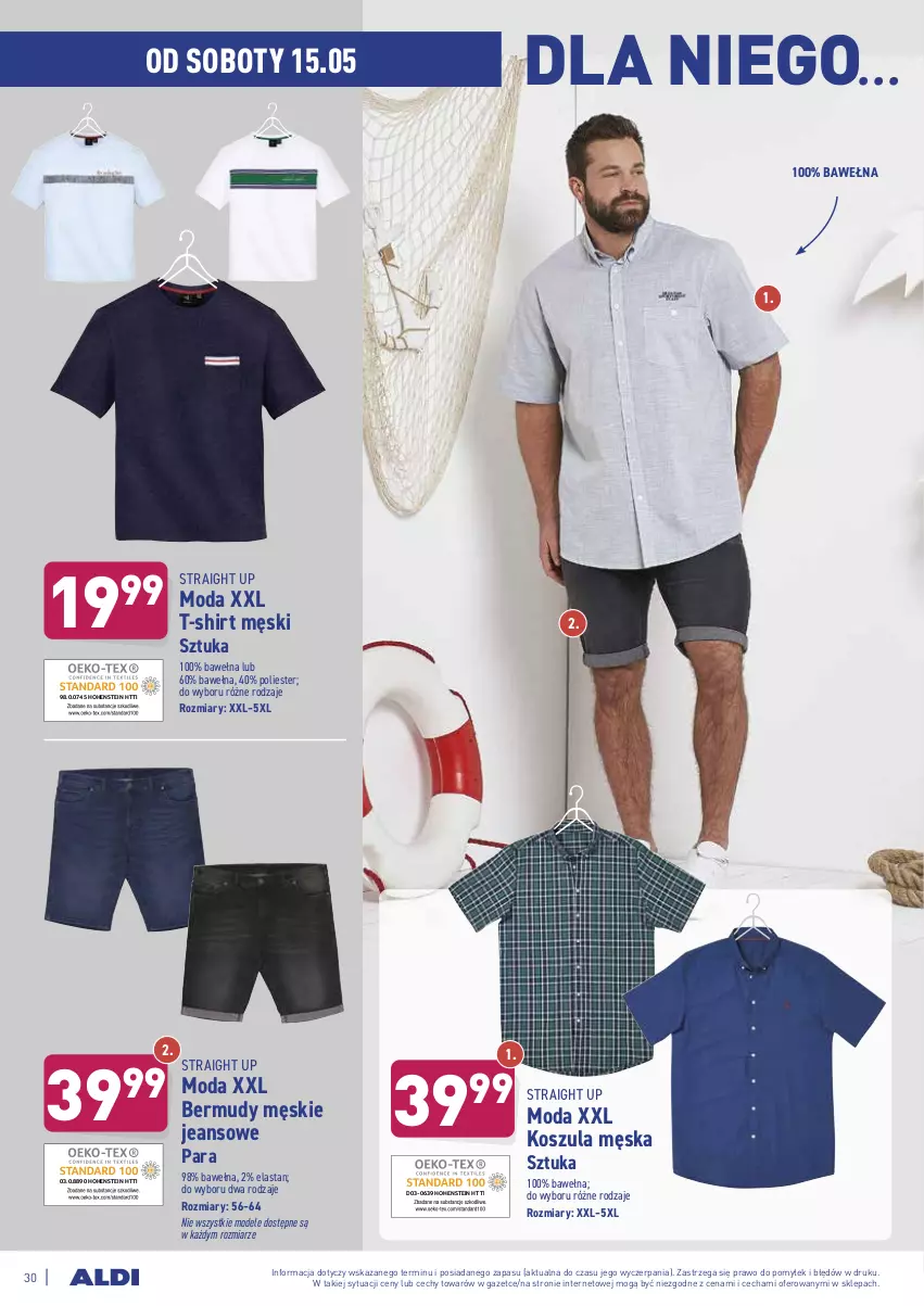 Gazetka promocyjna Aldi - ważna 10.05 do 15.05.2021 - strona 30 - produkty: Bermudy, Kosz, Koszula, Moda, T-shirt, Wełna