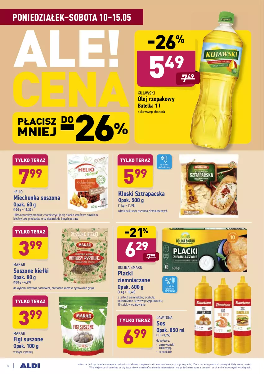 Gazetka promocyjna Aldi - ważna 10.05 do 15.05.2021 - strona 8 - produkty: Dawtona, Figi, Gry, Helio, Kiełki, Kujawski, Lack, Olej, Olej rzepakowy, Ryż, Sos, Tera