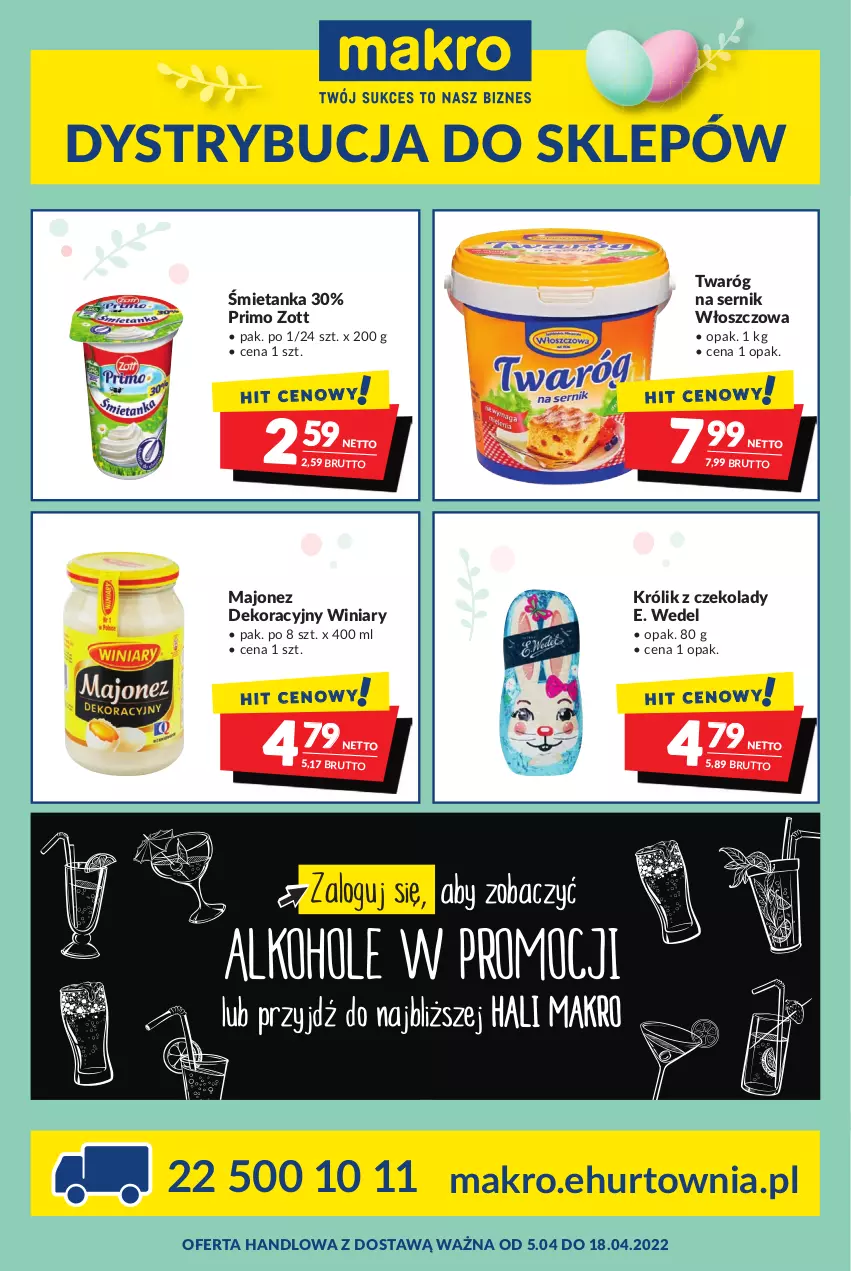 Gazetka promocyjna Makro - [Oferta promocyjna] Dostawy - ważna 05.04 do 03.05.2022 - strona 1 - produkty: E. Wedel, Królik, Majonez, Ser, Twaróg, Winiary, Zott