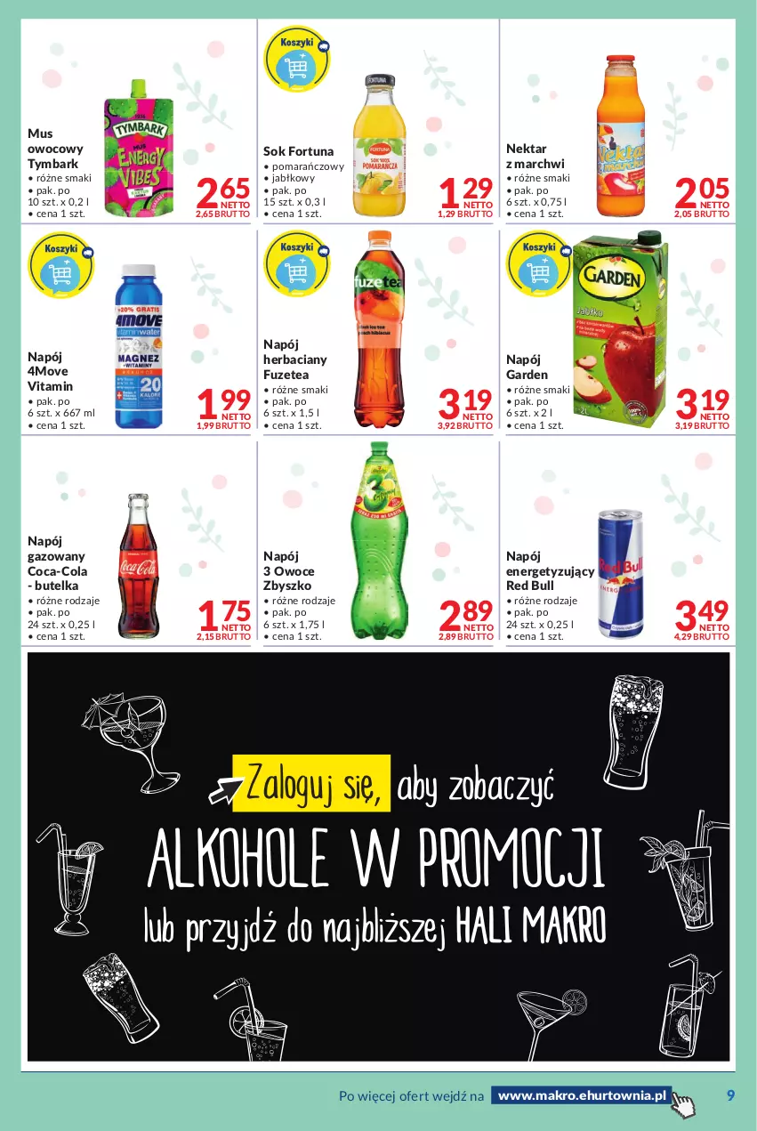 Gazetka promocyjna Makro - [Oferta promocyjna] Dostawy - ważna 05.04 do 03.05.2022 - strona 9 - produkty: Coca-Cola, Fortuna, Mus, Napój, Napój gazowany, Nektar, Owoce, Red Bull, Sok, Tymbark