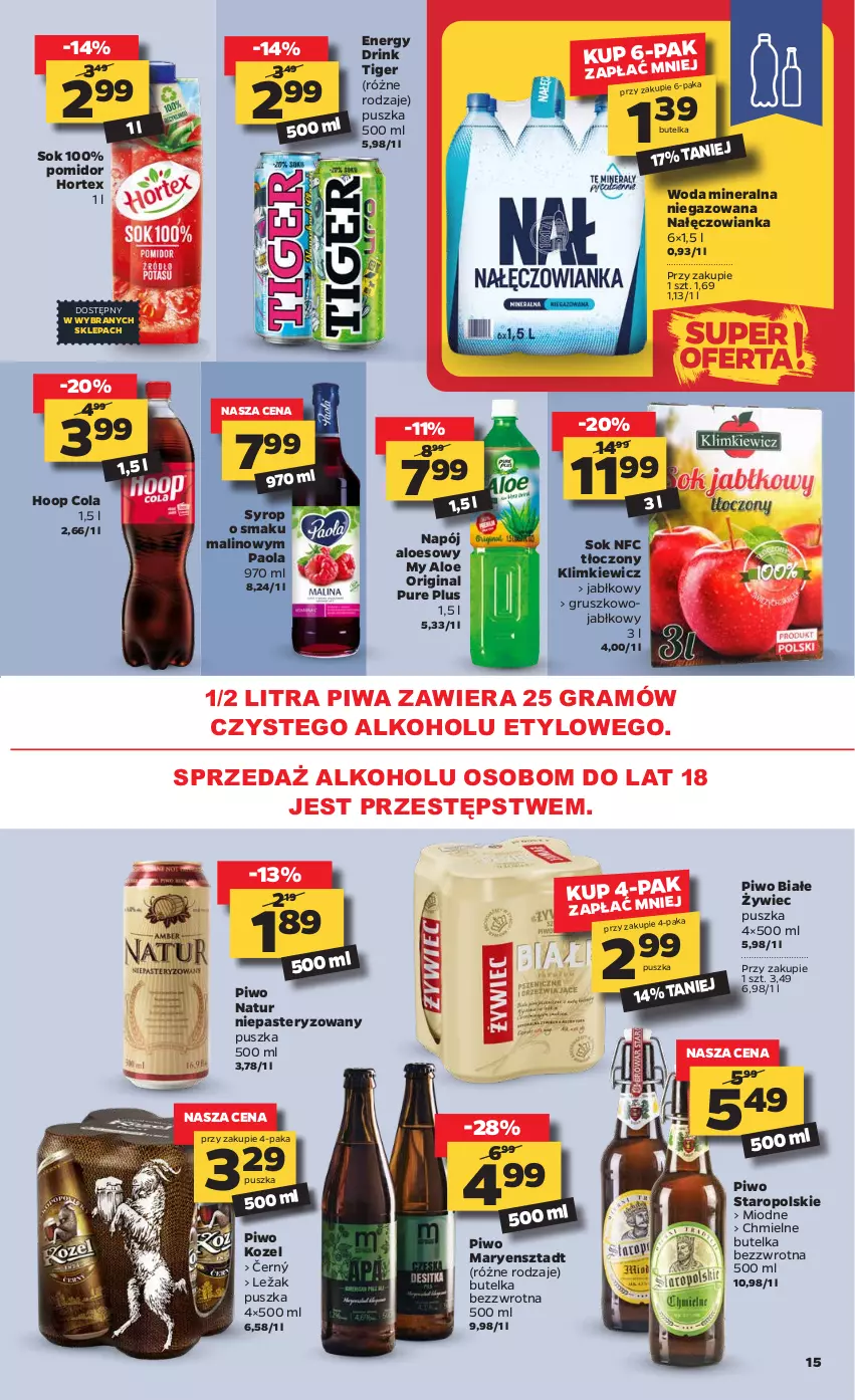 Gazetka promocyjna Netto - Oferta - ważna 25.01 do 31.01.2021 - strona 15 - produkty: Gin, Gra, Hoop, Hortex, Kozel, Nałęczowianka, Napój, Paola, Piwa, Piwo, Pur, Sok, Syrop, Tiger, Woda, Woda mineralna