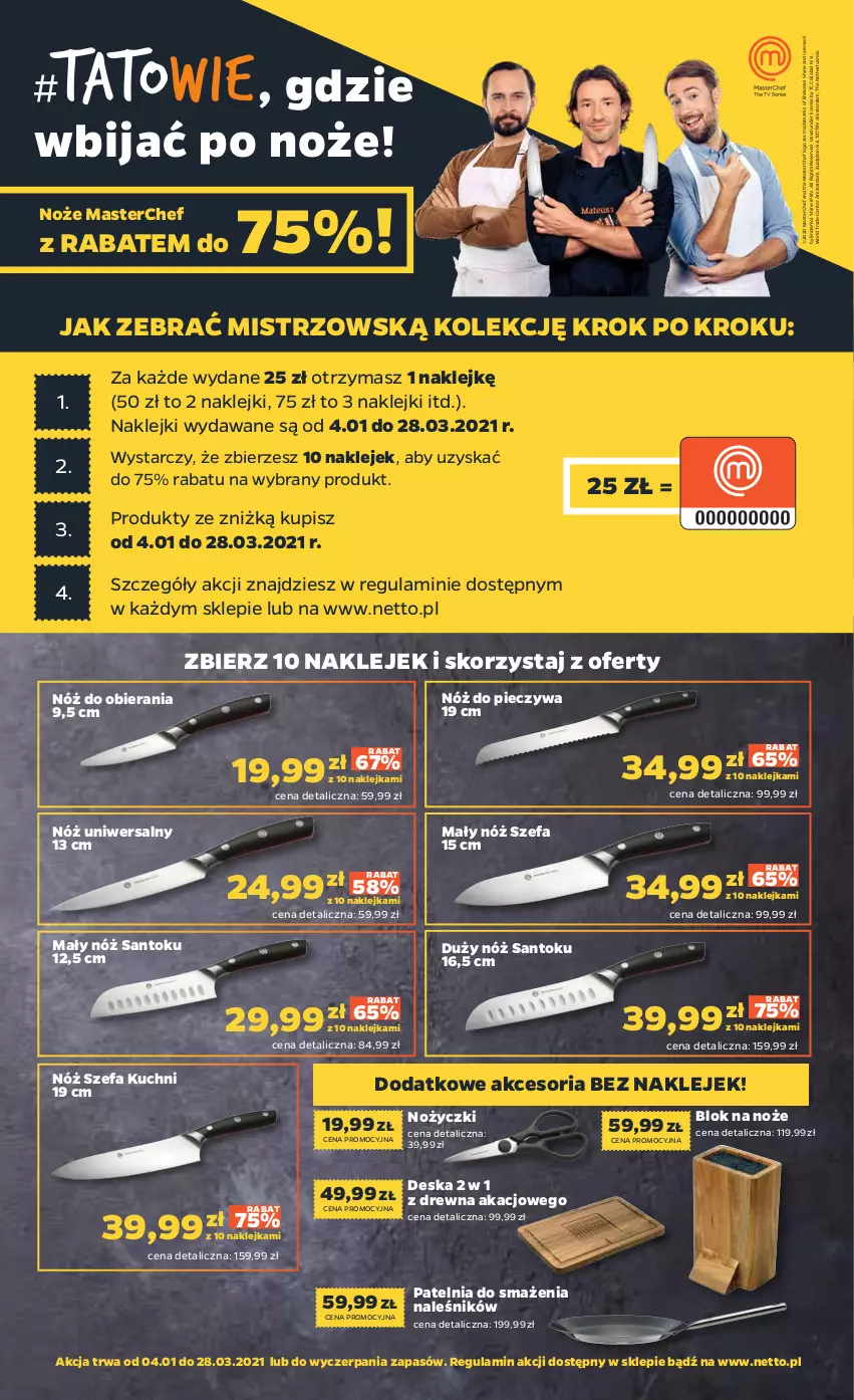 Gazetka promocyjna Netto - Oferta - ważna 25.01 do 31.01.2021 - strona 18 - produkty: Blok na noże, Fa, Klej, Noż, Nóż szefa kuchni, Nóż uniwersalny, Nożyczki, Patelnia, Piec, Ser