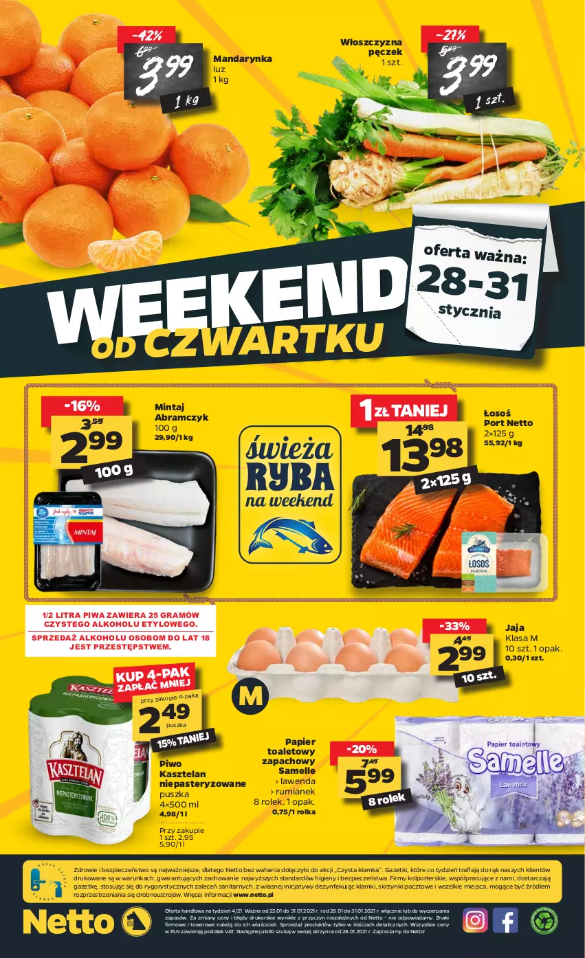 Gazetka promocyjna Netto - Oferta - ważna 25.01 do 31.01.2021 - strona 20 - produkty: Gra, Jaja, Kasztelan, Klamka, Mintaj, Papier, Papier toaletowy, Piec, Piwa, Piwo, Por, Rum, Włoszczyzna pęczek, Zdrowie