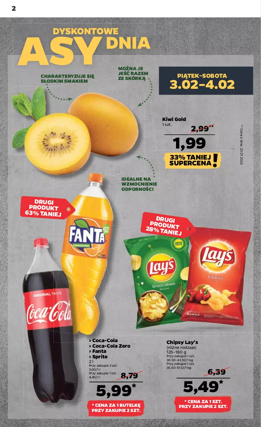 Gazetka promocyjna Netto - Artykuły spożywcze - ważna 02.02 do 08.02.2023 - strona 2 - produkty: Chipsy, Coca-Cola, Fa, Fanta, Kiwi, Lay’s, Por, Sprite