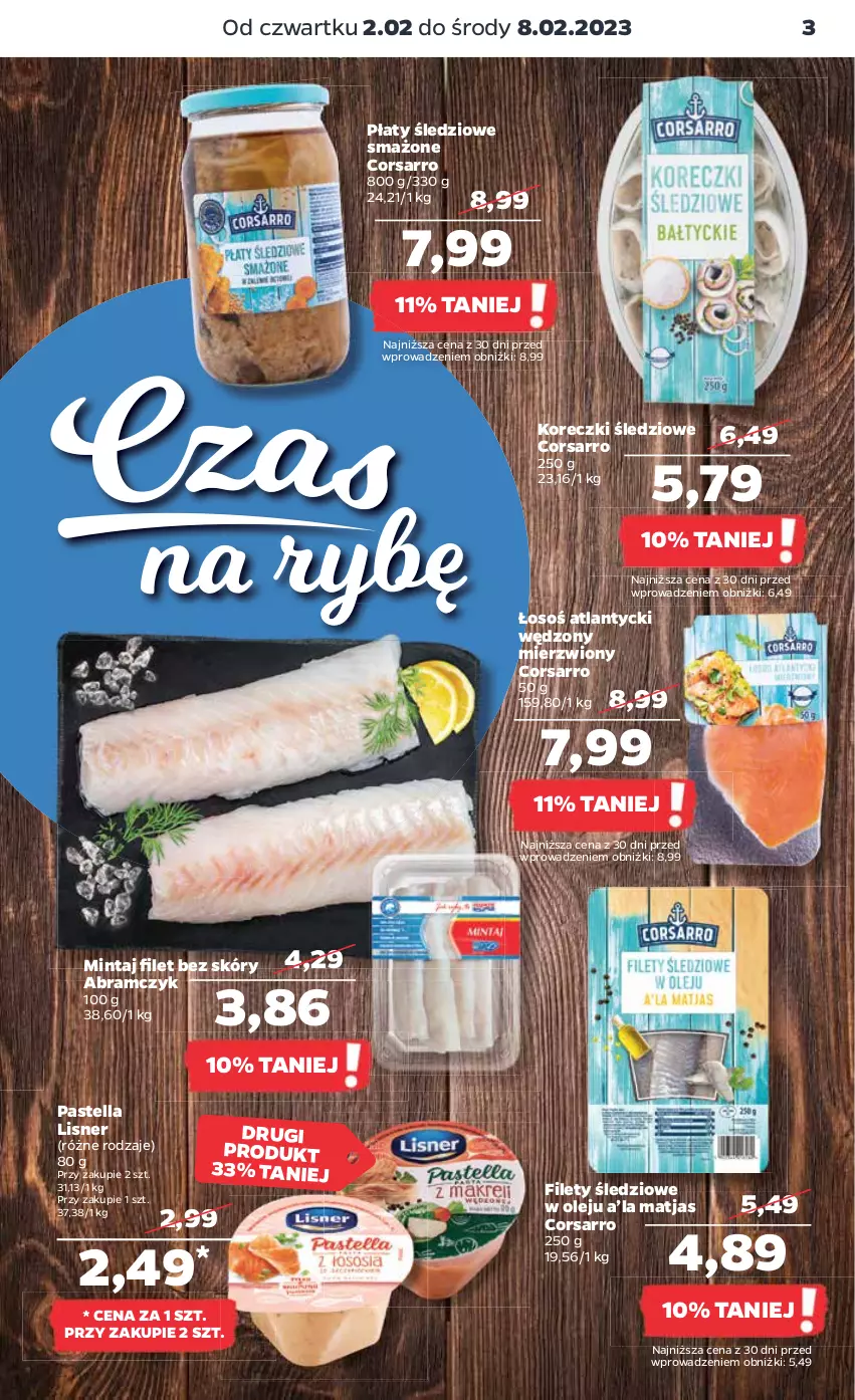 Gazetka promocyjna Netto - Artykuły spożywcze - ważna 02.02 do 08.02.2023 - strona 3 - produkty: Koreczki śledziowe, Lisner, Matjas, Mintaj, Olej, Pastella, Płaty śledziowe