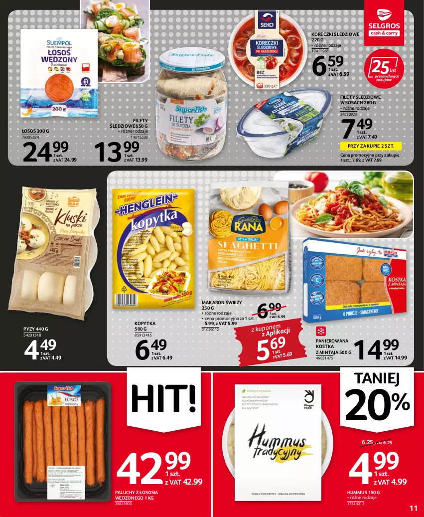 Gazetka promocyjna Selgros - Oferta spożywcza - ważna 22.09 do 05.10.2022 - strona 11 - produkty: Hummus, Kopytka, Koreczki śledziowe, Makaron, Mintaj, Mus, Sos