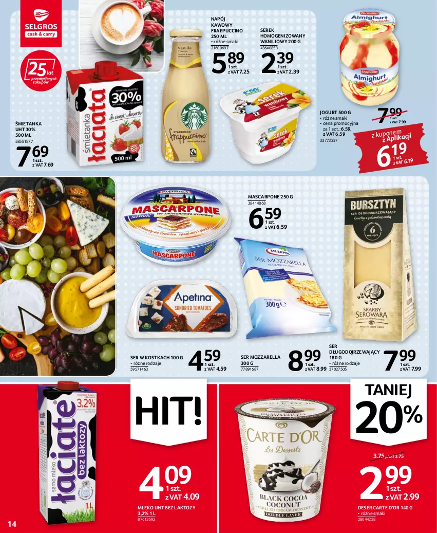 Gazetka promocyjna Selgros - Oferta spożywcza - ważna 22.09 do 05.10.2022 - strona 14 - produkty: Deser, Jogurt, Mascarpone, Mleko, Mozzarella, Napój, Ser, Ser długodojrzewający, Serek, Serek homogenizowany