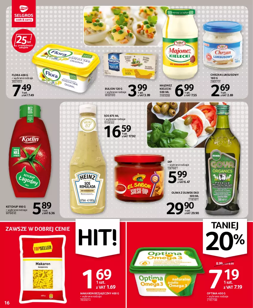 Gazetka promocyjna Selgros - Oferta spożywcza - ważna 22.09 do 05.10.2022 - strona 16 - produkty: Bulion, Chrzan, Flora, Ketchup, Lion, Majonez, Makaron, Oliwa z oliwek, Optima, Sos