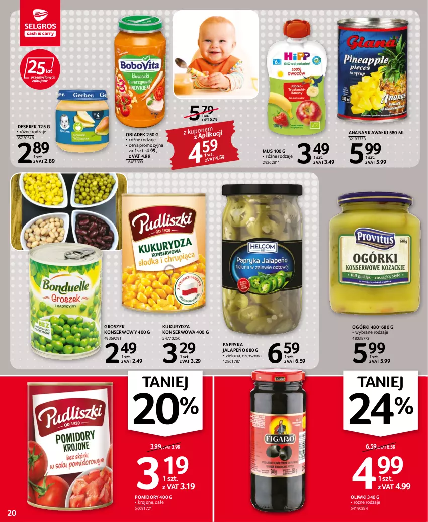 Gazetka promocyjna Selgros - Oferta spożywcza - ważna 22.09 do 05.10.2022 - strona 20 - produkty: Ananas, Deser, Groszek, Kawa, Kukurydza, Kukurydza konserwowa, Mus, Oliwki, Papryka, Papryka jalapeño, Pomidory, Ser, Serek