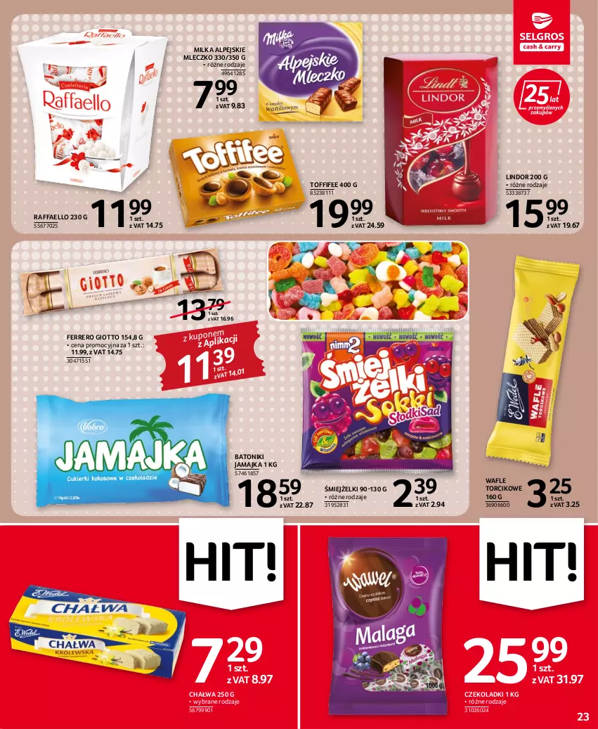 Gazetka promocyjna Selgros - Oferta spożywcza - ważna 22.09 do 05.10.2022 - strona 23 - produkty: Baton, Chałwa, Fa, Ferrero, Lindor, Milka, Mleczko, Raffaello, Toffifee, Tonik, Wafle