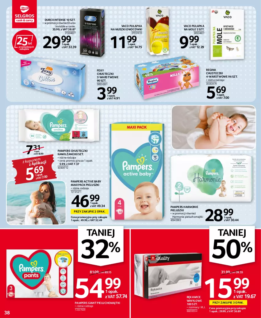 Gazetka promocyjna Selgros - Oferta spożywcza - ważna 22.09 do 05.10.2022 - strona 38 - produkty: Chusteczki, Durex, Foxy, Gin, Majtki, Mus, Pampers, Pieluchomajtki, Rękawice