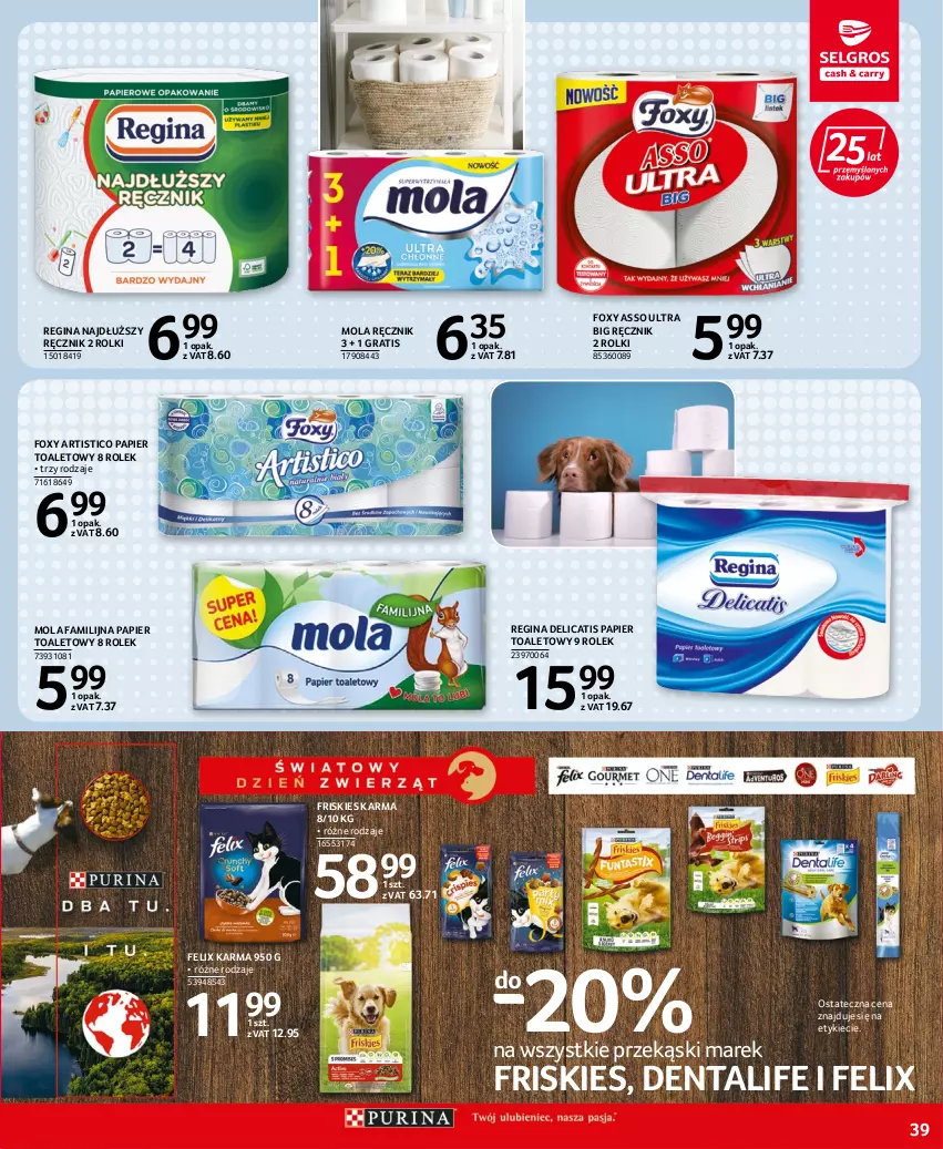 Gazetka promocyjna Selgros - Oferta spożywcza - ważna 22.09 do 05.10.2022 - strona 39 - produkty: Fa, Felix, Foxy, Friskies, Gin, Gra, Mola, Papier, Papier toaletowy, Ręcznik, Rolki