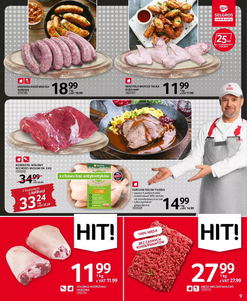 Gazetka promocyjna Selgros - Oferta spożywcza - ważna 22.09 do 05.10.2022 - strona 9 - produkty: Golonka wieprzowa, Kiełbasa, Kurczak, Mięso, Mięso mielone, Rozbratel wołowy, Tusz