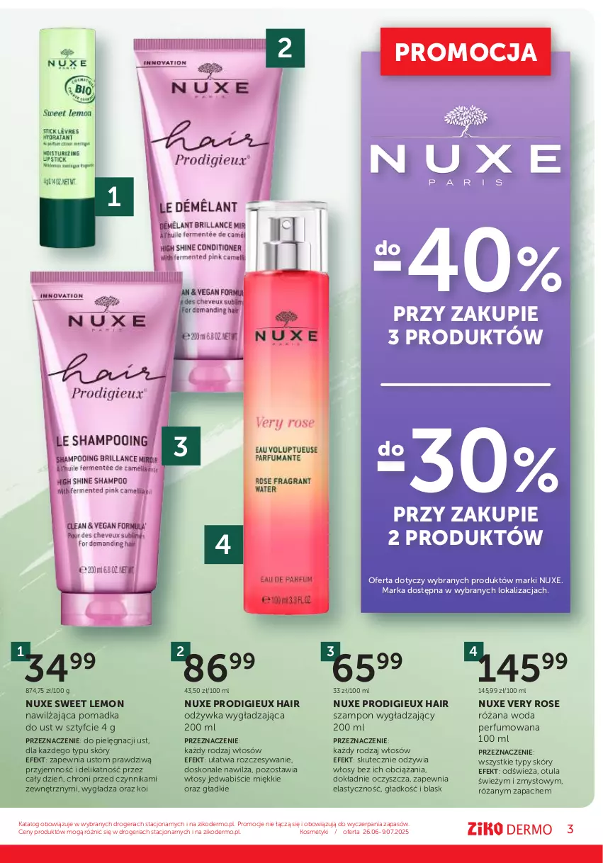 Gazetka promocyjna Ziko - Gazetka Ziko Dermo - ważna 26.06 do 09.07.2025 - strona 3 - produkty: Nuxe, Odżywka, Perfum, Róża, Szampon, Woda, Woda perfumowana