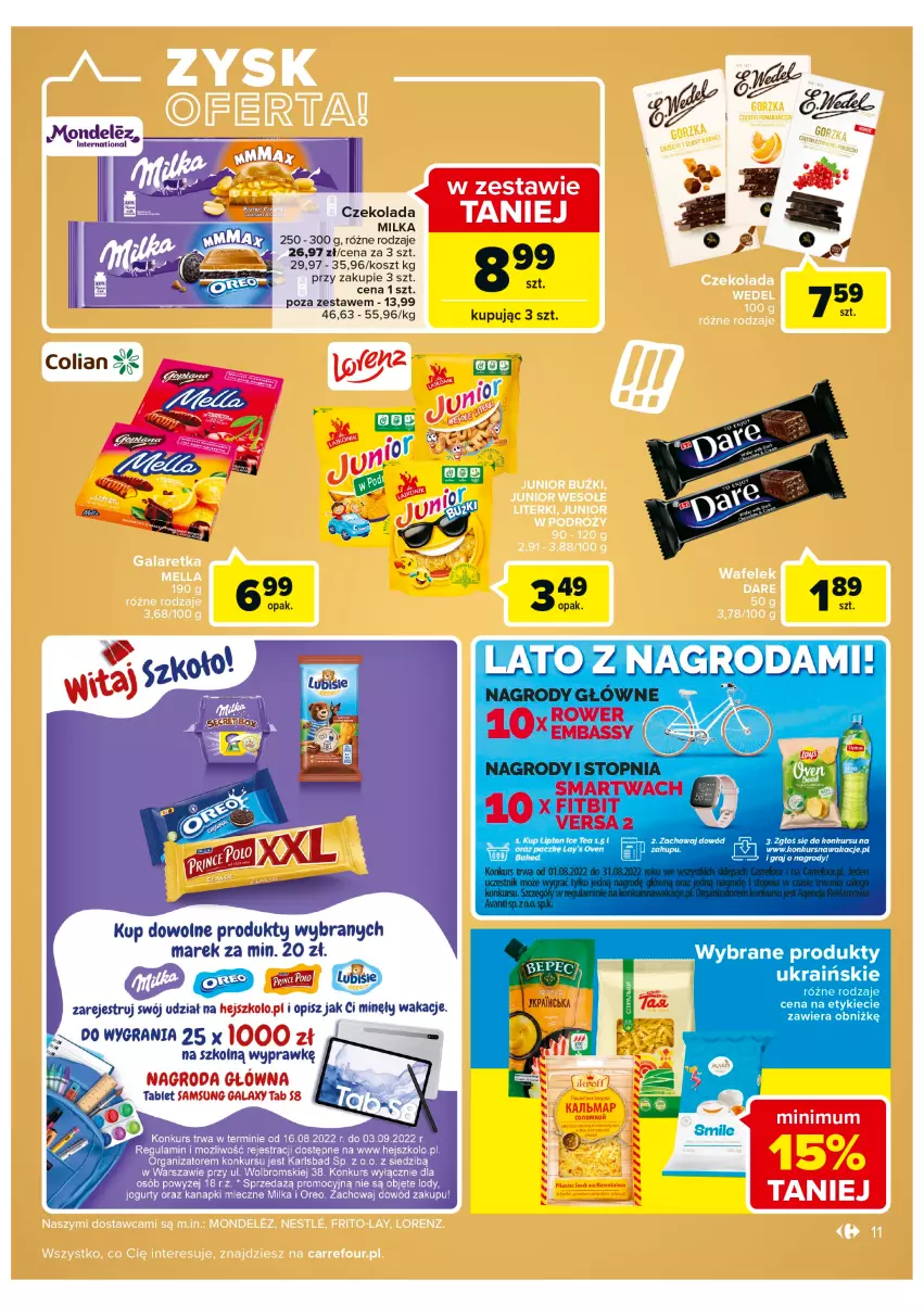 Gazetka promocyjna Carrefour - Gazetka Carrefour Bielany Wrocławskie - ważna 16.08 do 28.08.2022 - strona 11 - produkty: Czekolada, Fa, Gala, Gra, Jogurt, Kalmar, Kosz, Lody, Lubisie, Milka, Oreo, Rower, Samsung, Tablet