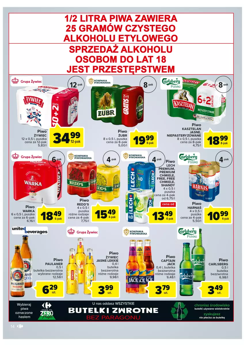 Gazetka promocyjna Carrefour - Gazetka Carrefour Bielany Wrocławskie - ważna 16.08 do 28.08.2022 - strona 14 - produkty: Carlsberg, Gra, Kasztelan, Piwa, Piwo, Piwo jasne, Redd's, Warka