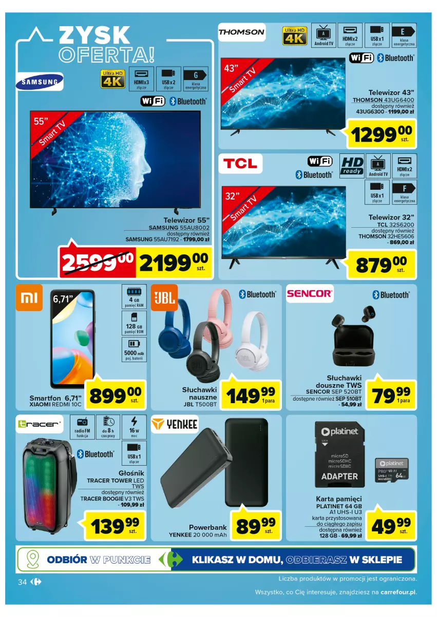 Gazetka promocyjna Carrefour - Gazetka Carrefour Bielany Wrocławskie - ważna 16.08 do 28.08.2022 - strona 34 - produkty: Acer, Android TV, Głośnik, JBL, Karta pamięci, PLATINET, Powerbank, Samsung, Sencor, Słuchawki, Smartfon, Telewizor, Thomson