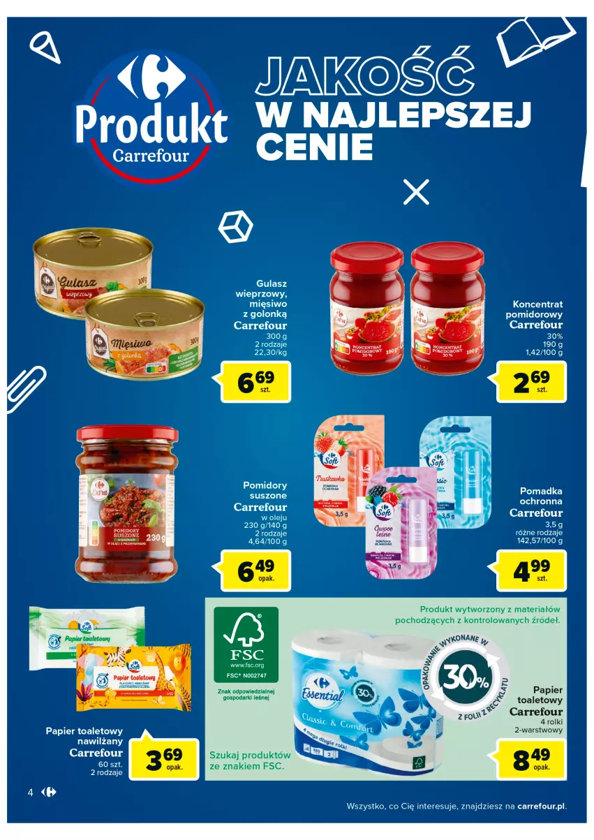 Gazetka promocyjna Carrefour - Gazetka Carrefour Bielany Wrocławskie - ważna 16.08 do 28.08.2022 - strona 4 - produkty: Koncentrat pomidorowy, Olej, Papier, Papier toaletowy