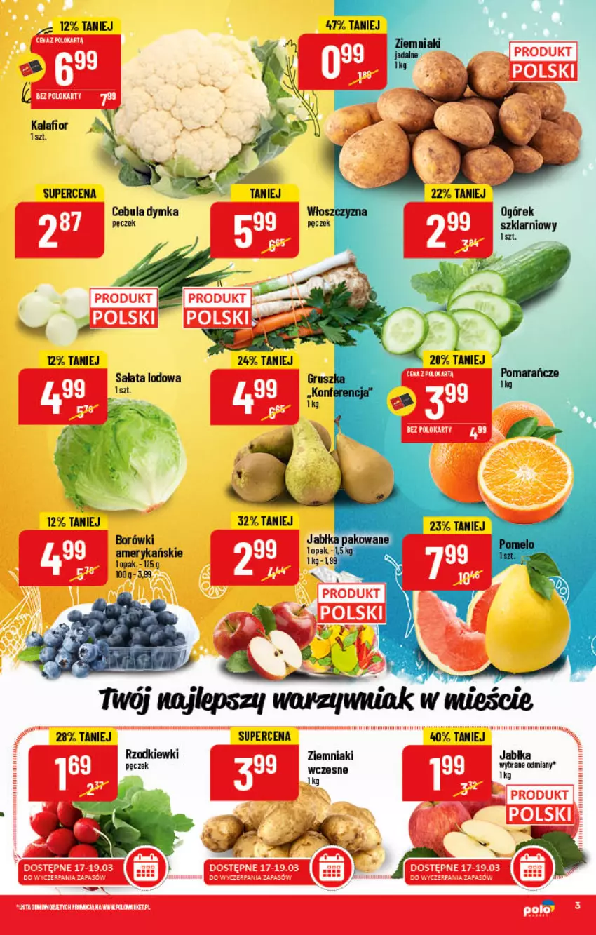 Gazetka promocyjna PoloMarket - Gazetka pomocyjna - ważna 16.03 do 22.03.2022 - strona 3 - produkty: Cebula, Kalafior, Ogórek, Sałat, Sałata lodowa, Ziemniaki