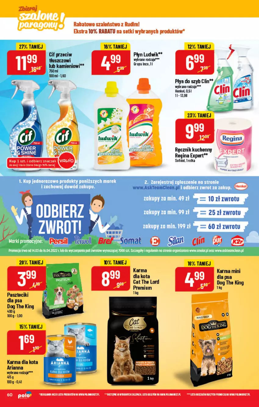 Gazetka promocyjna PoloMarket - Gazetka pomocyjna - ważna 16.03 do 22.03.2022 - strona 60 - produkty: Cif, Clin, Gin, Ludwik, Ręcznik, Ręcznik kuchenny, Szal