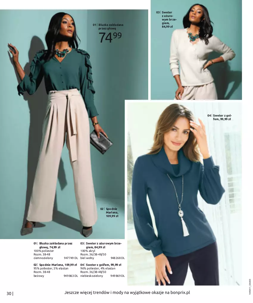 Gazetka promocyjna Bonprix - TWÓJ LOOK Z NUTĄ GLAMOUR - ważna 10.11.2021 do 10.05.2022 - strona 32 - produkty: Spodnie, Sweter