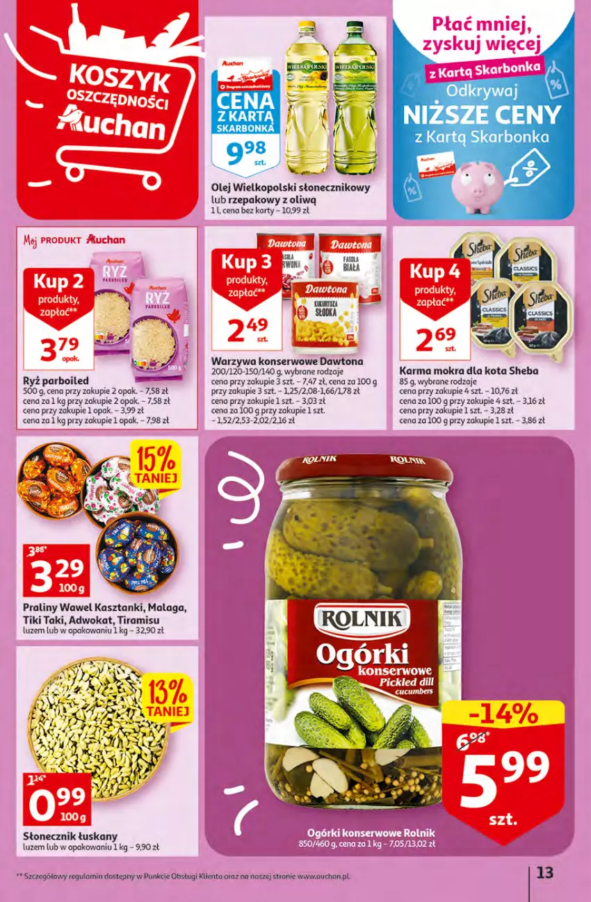 Gazetka promocyjna Auchan - Gazetka Rewelacje na Dzień Kobiet Hipermarket Auchan - ważna 02.03 do 08.03.2023 - strona 13 - produkty: Dawtona, Fa, Olej, Praliny, Ryż, Ryż parboiled, Ser, Sheba, Warzywa, Warzywa konserwowe, Wawel