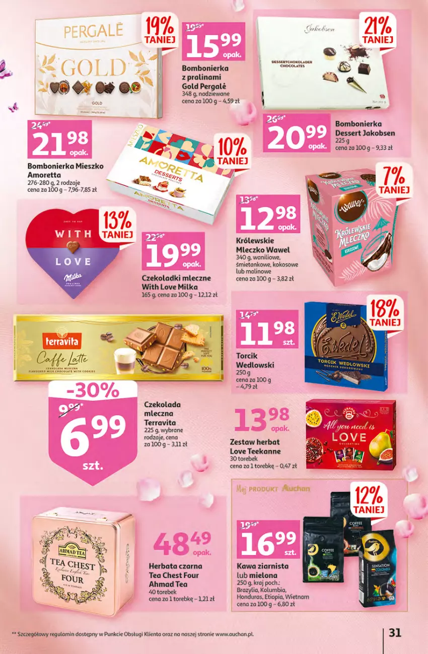 Gazetka promocyjna Auchan - Gazetka Rewelacje na Dzień Kobiet Hipermarket Auchan - ważna 02.03 do 08.03.2023 - strona 31 - produkty: Czekolada, Herbata, Herbata czarna, Kawa, Kawa ziarnista, Kokos, Milka, Mleczko, Ser, Teekanne, Wawel