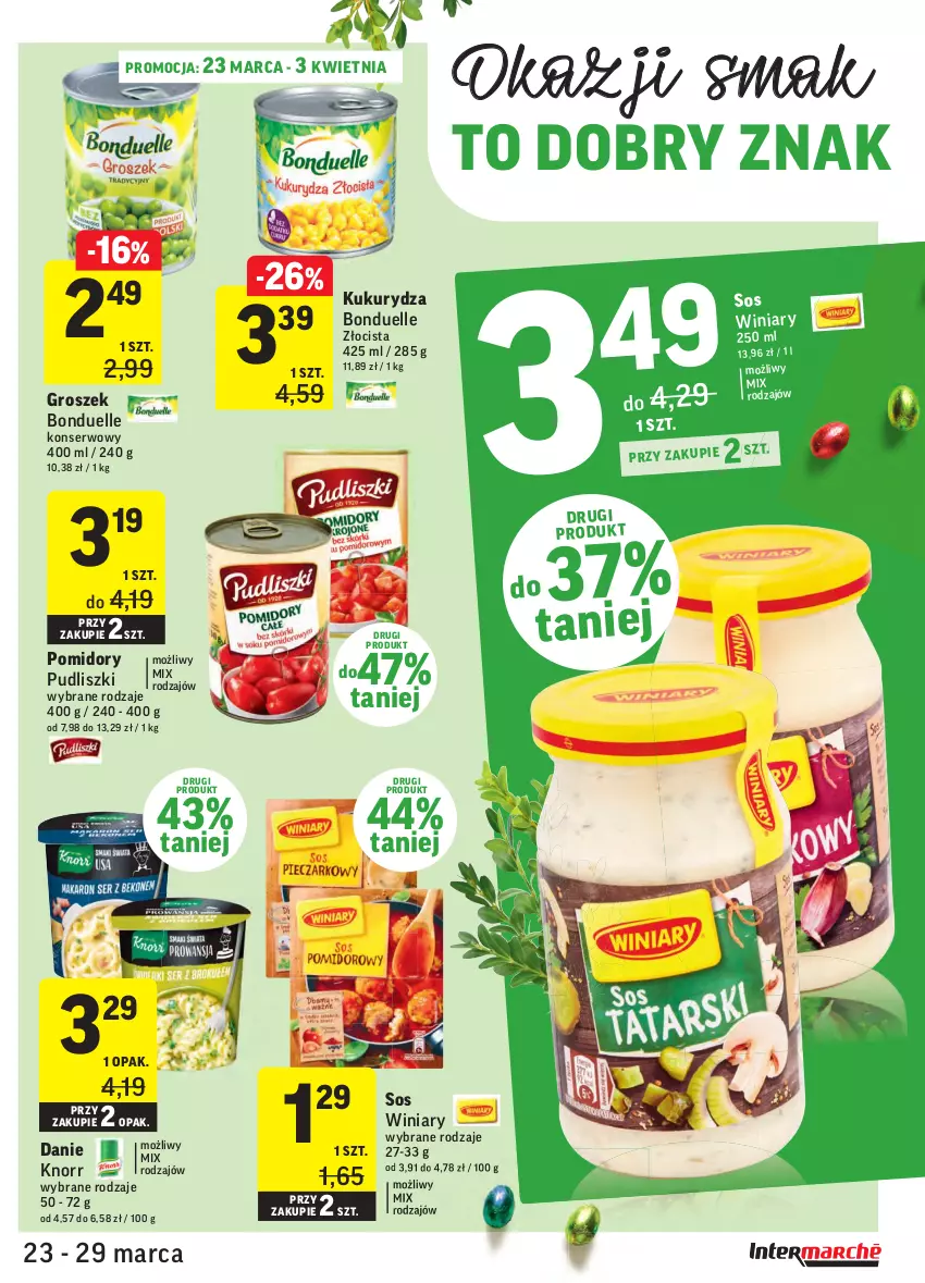 Gazetka promocyjna Intermarche - Wielkanoc - ważna 23.03 do 29.03.2021 - strona 37 - produkty: Bonduelle, Groszek, Knorr, Kukurydza, LG, Pomidory, Pudliszki, Ser, Sos, Winiary