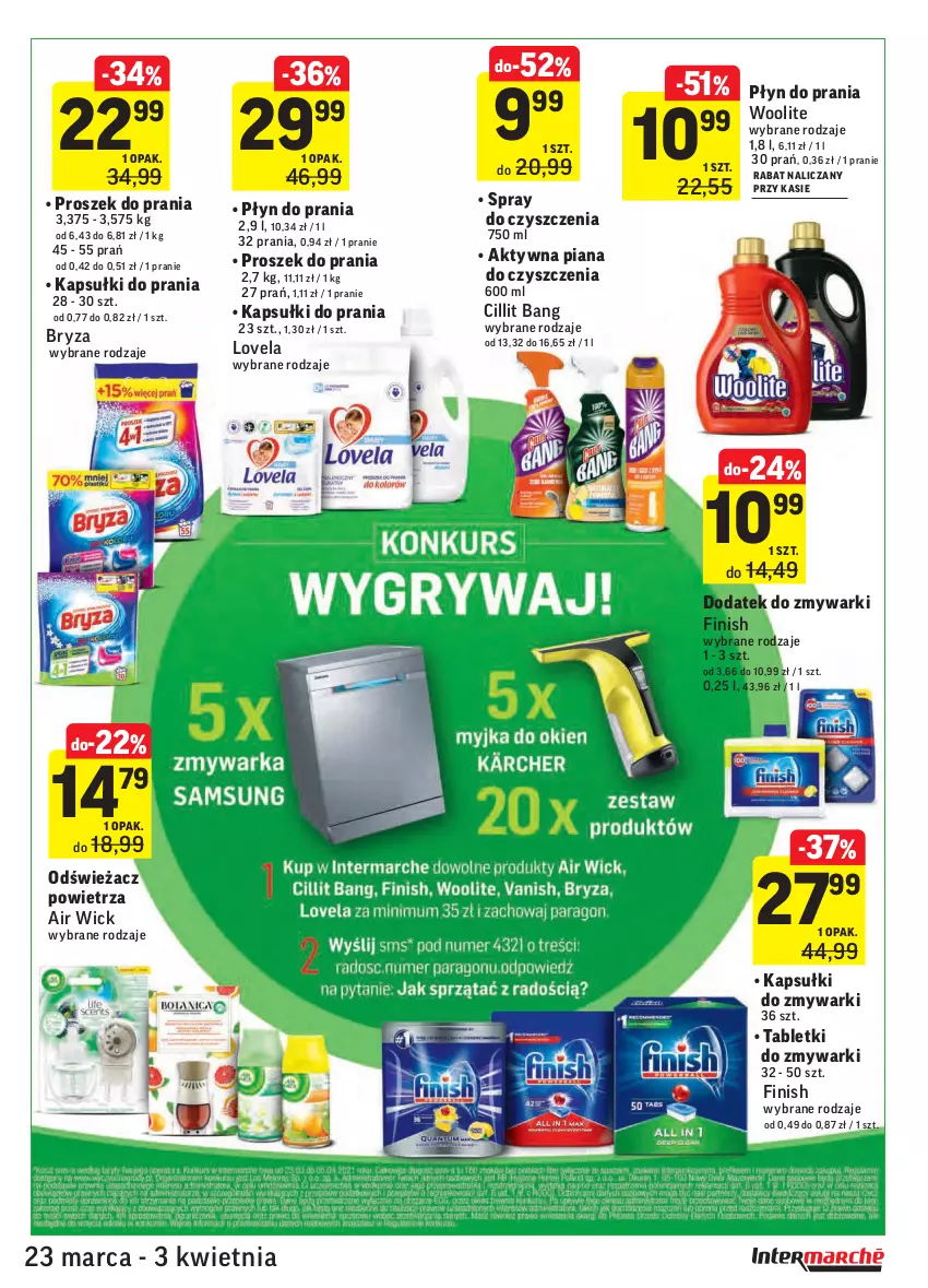 Gazetka promocyjna Intermarche - Wielkanoc - ważna 23.03 do 29.03.2021 - strona 43 - produkty: Air Wick, Bryza, Cillit Bang, Finish, Kapsułki do prania, Lovela, Odświeżacz powietrza, Płyn do prania, Proszek do prania, Spray do czyszczenia, Tablet, Tabletki do zmywarki, Woolite, Zmywarki