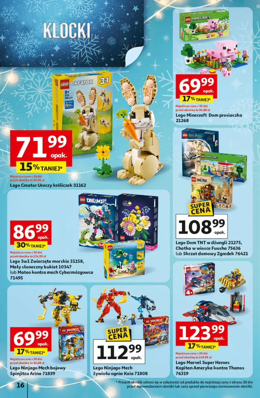 Gazetka promocyjna Auchan - Gazetka Święta jak babcię kocham Hipermarket Auchan - ważna 27.11 do 03.12.2025 - strona 16 - produkty: Bukiet, LEGO, LEGO Creator, LEGO Minecraft, LEGO Ninjago, Minecraft, Skrzat, Zwierzęta