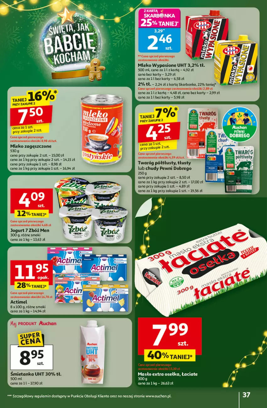 Gazetka promocyjna Auchan - Gazetka Święta jak babcię kocham Hipermarket Auchan - ważna 27.11 do 03.12.2025 - strona 37 - produkty: Actimel, Jogurt, Masło, Mleko, Mleko zagęszczone, Twaróg, Twaróg półtłusty