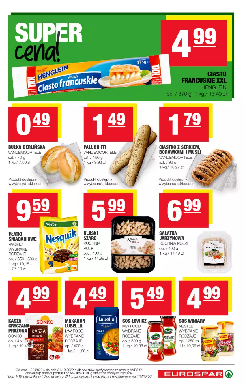 Gazetka promocyjna Spar - EuroSpar - ważna 04.10 do 14.10.2022 - strona 7 - produkty: Bell, Bella, Bułka, Cif, Danio, Gry, Kasza, Kuchnia, Lubella, Makaron, Mus, Sałat, Sałatka, Ser, Sok, Sonko, Sos, Winiary