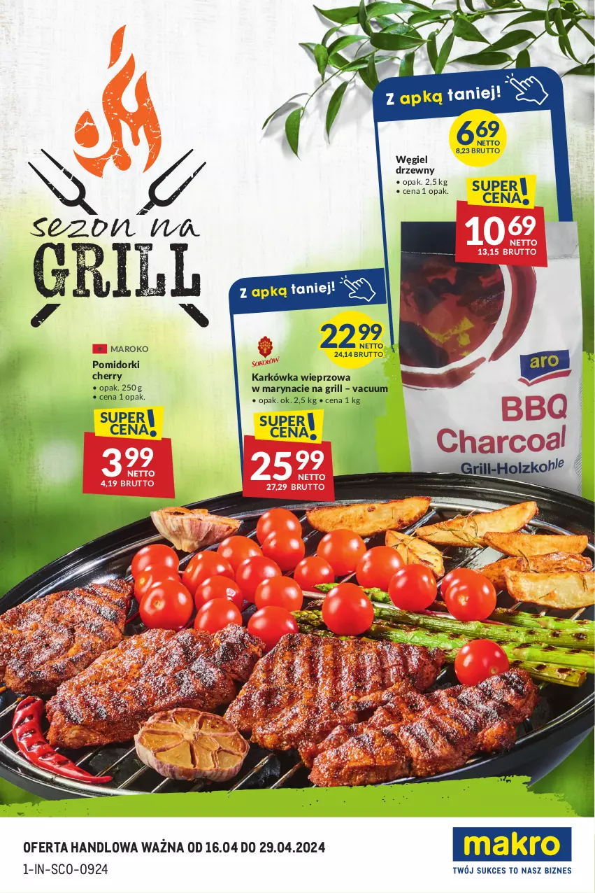 Gazetka promocyjna Makro - Sezon na grill - ważna 16.04 do 29.04.2024 - strona 1 - produkty: Grill, Karkówka wieprzowa, Pomidorki, Węgiel drzewny