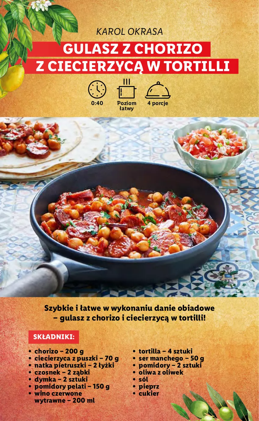 Gazetka promocyjna Lidl - TYDZIEŃ SMAKÓW IBERYJSKICH - ważna 26.04 do 30.04.2021 - strona 4 - produkty: Cukier, Czosnek, Natka pietruszki, Oliwa z oliwek, Pieprz, Pomidory, Por, Ser, Sól, Tortilla, Wino, Wino czerwone