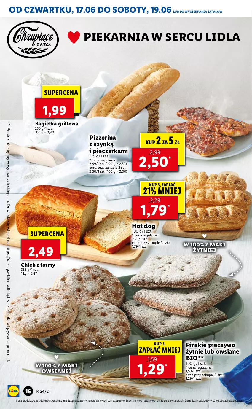 Gazetka promocyjna Lidl - GAZETKA - ważna 17.06 do 19.06.2021 - strona 16 - produkty: Bagietka, Chleb, Grill, Hot dog, Piec, Pieczarka, Pieczywo, Pizzerina, Ser