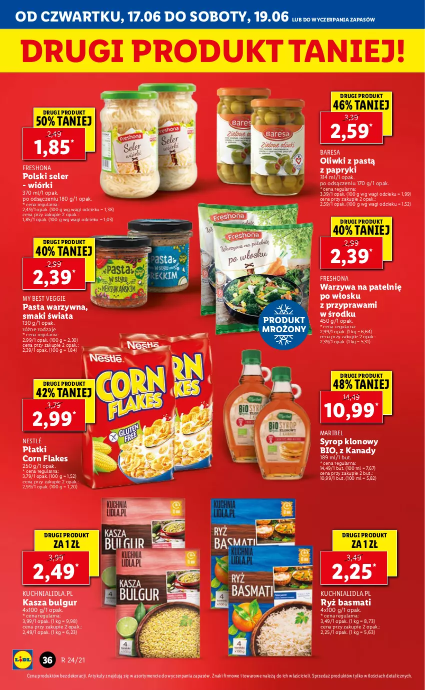 Gazetka promocyjna Lidl - GAZETKA - ważna 17.06 do 19.06.2021 - strona 36 - produkty: Bulgur, Corn flakes, Kasza, Kuchnia, LG, Nestlé, Oliwki, Pasta warzywna, Ryż, Ryż basmati, Syrop, Wagi, Warzywa