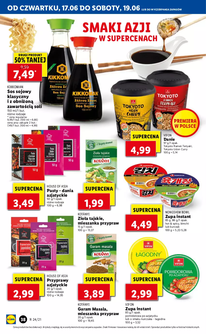 Gazetka promocyjna Lidl - GAZETKA - ważna 17.06 do 19.06.2021 - strona 38 - produkty: House of Asia, Kotányi, Kurczak, Przyprawy, Sos, Sos sojowy, Zupa