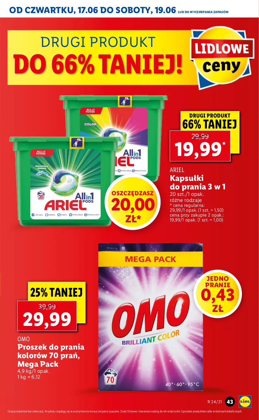 Gazetka promocyjna Lidl - GAZETKA - ważna 17.06 do 19.06.2021 - strona 43 - produkty: Ariel, Kapsułki do prania, Proszek do prania