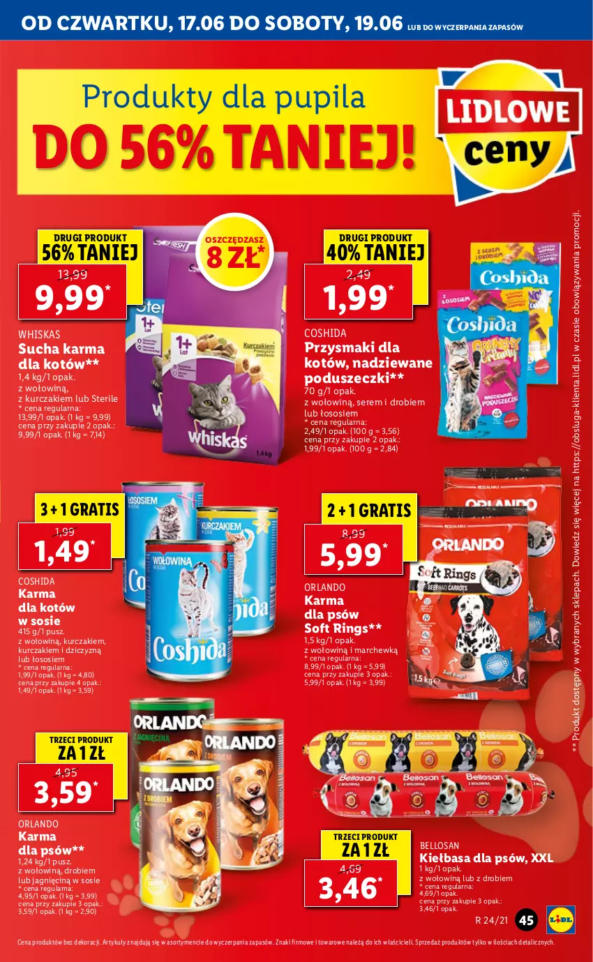 Gazetka promocyjna Lidl - GAZETKA - ważna 17.06 do 19.06.2021 - strona 45 - produkty: Bell, Gra, Kiełbasa, Kurczak, Przysmaki, Ser, Sos, Sucha karma, Whiskas