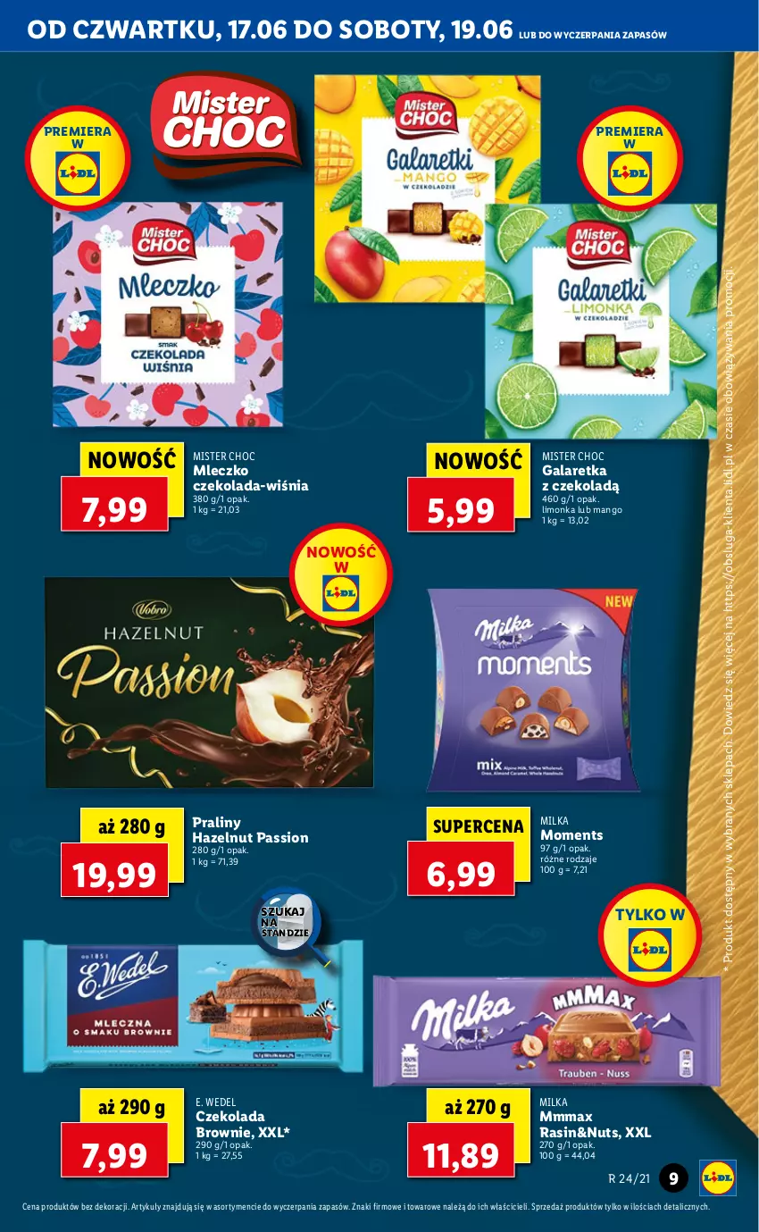 Gazetka promocyjna Lidl - GAZETKA - ważna 17.06 do 19.06.2021 - strona 9 - produkty: Brownie, Czekolada, E. Wedel, Gala, Galaretka, Limonka, Mango, Milka, Mleczko, Moments, Praliny