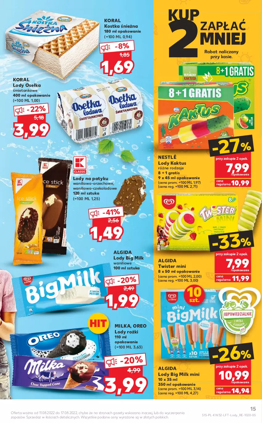 Gazetka promocyjna Kaufland - OFERTA TYGODNIA - ważna 11.08 do 17.08.2022 - strona 15 - produkty: Algida, Big Milk, Gra, Kaktus, LG, Lody, Milka, Nestlé, Oreo