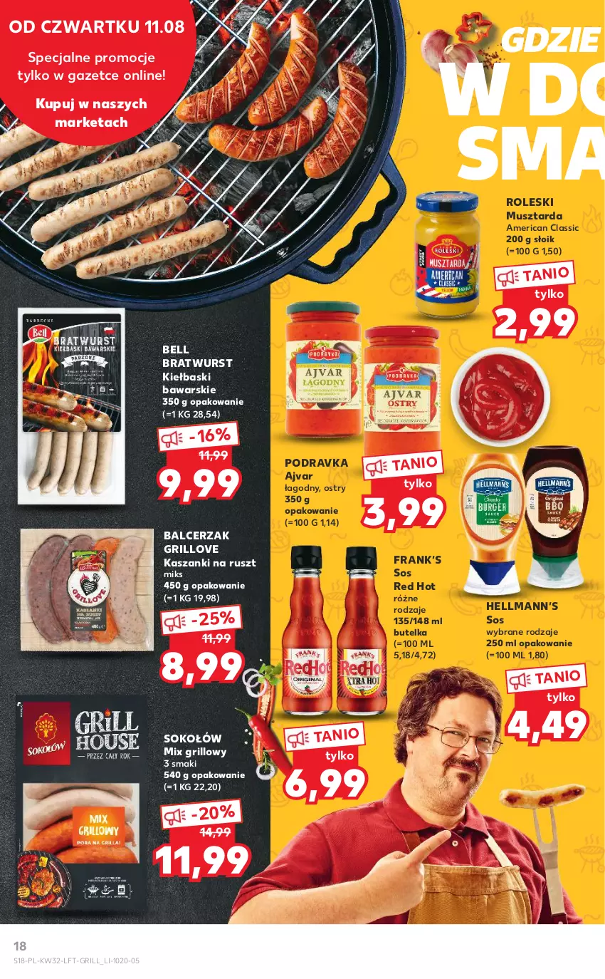 Gazetka promocyjna Kaufland - OFERTA TYGODNIA - ważna 11.08 do 17.08.2022 - strona 18 - produkty: Bell, Grill, Hellmann’s, Kasza, Mus, Musztarda, Podravka, Sok, Sokołów, Sos