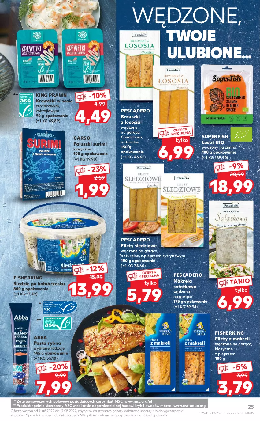 Gazetka promocyjna Kaufland - OFERTA TYGODNIA - ważna 11.08 do 17.08.2022 - strona 25 - produkty: Brzuszki z łososia, Krewetki, Pieprz, Ryba, Sałat, Sos, Surimi