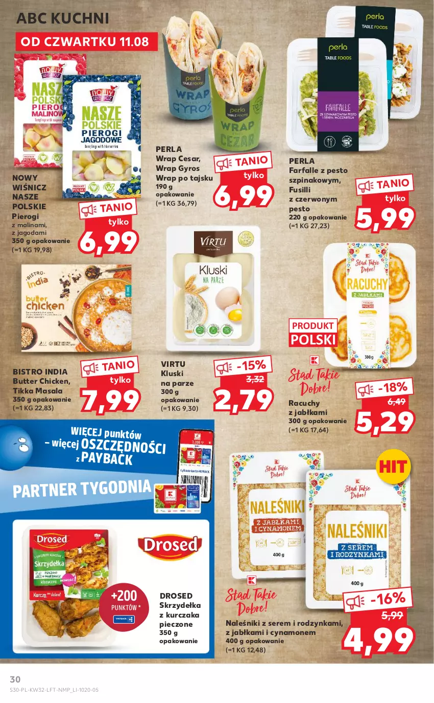 Gazetka promocyjna Kaufland - OFERTA TYGODNIA - ważna 11.08 do 17.08.2022 - strona 30 - produkty: Fa, Gyros, Jabłka, Kluski na parze, Kurczak, Naleśniki, Pesto, Piec, Pierogi, Ser, Skrzydełka z kurczaka, Szpinak, Virtu