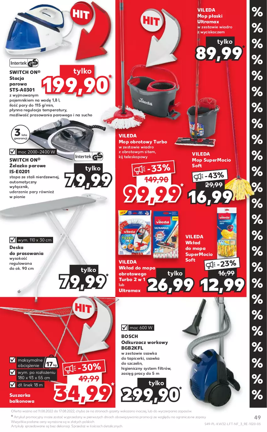 Gazetka promocyjna Kaufland - OFERTA TYGODNIA - ważna 11.08 do 17.08.2022 - strona 49 - produkty: Bosch, Deska do prasowania, Gra, Mop, Odkurzacz, Pojemnik, Rama, Sok, Suszarka, Suszarka balkonowa, Teleskop, Top, Vileda, Wiadro, Wiadro z wyciskaczem, Wkład do mopa